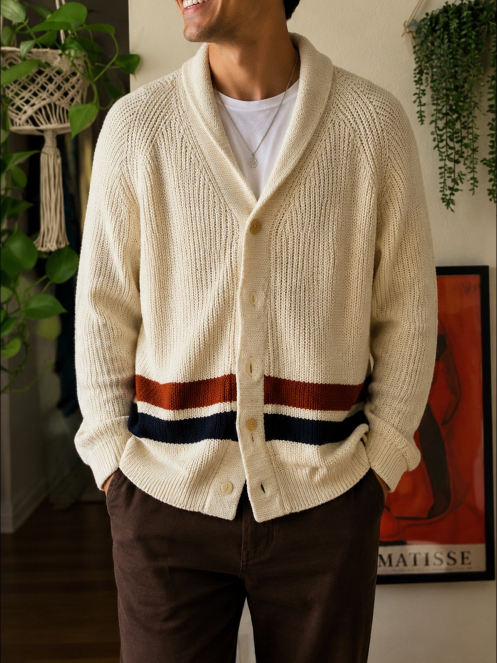 Banana Republic Cream Cardigan with Stripes